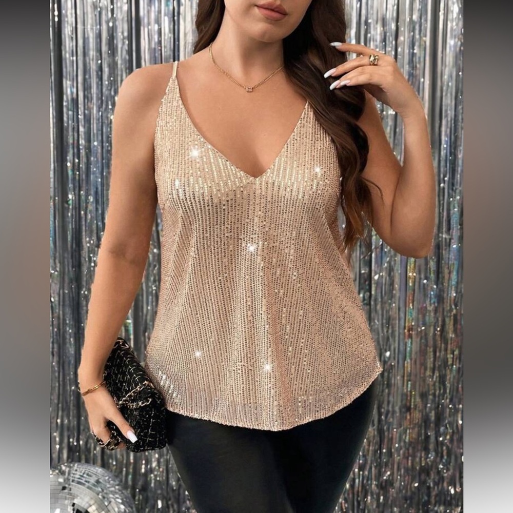 Sequin V-Neck Gold Top